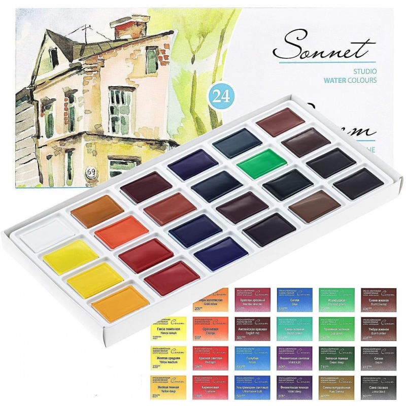 Sonnet acquerelli Set Pittura 24 Colori Acquerello in pastiglie